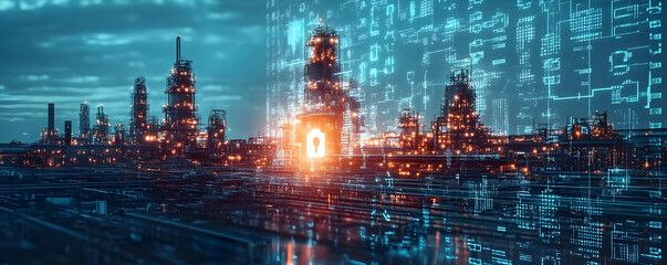 3D Illustration Industrial Plant Cybersecurity Data Protection