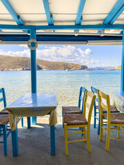 Vathi Beach on Sifnos Island, Greece, stretches for more than 1 kilometer and a very popular place for sailboats to stop, with a perfect sheltered harbour