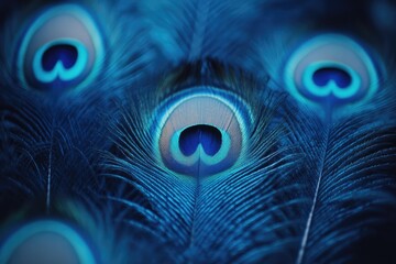Obraz premium Peacock feathers showing iridescent blue and green eyes with soft background
