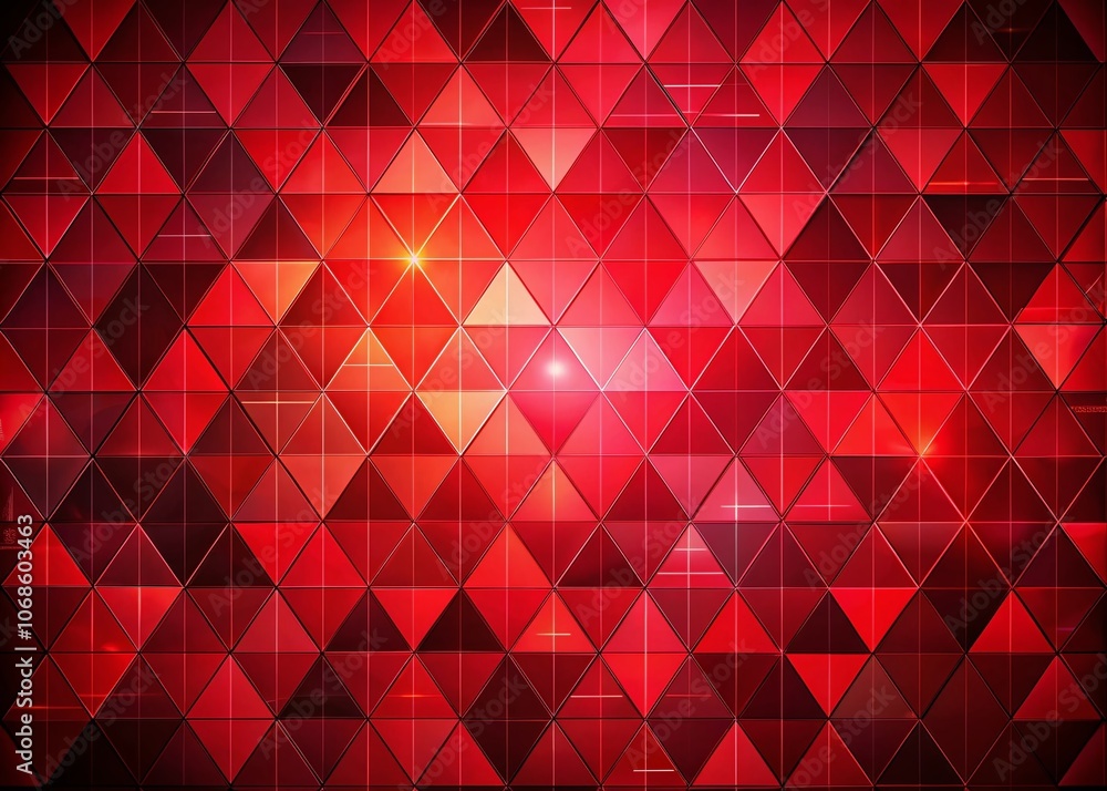 Poster red minimalist triangles mosaic: dynamic geometric composition of crossing lines for abstract backgr