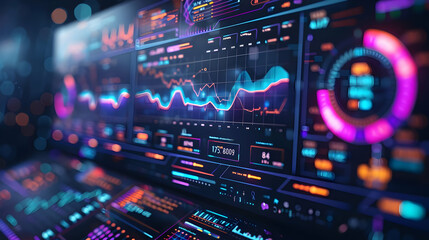 Naklejka premium 3D Illustration - Futuristic Data Analysis Dashboard