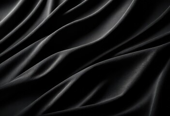 Obraz premium dramatic lighting textured black fabric creating visual contrast depth, silk, textile, cloth, surface, pattern, shiny, matte, drapery, design, ambiance, wave