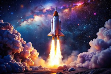 Rocket Ascending into Deep Space: A Stunning Night Photography of Cosmic Exploration and Technological Advancement in the Universe