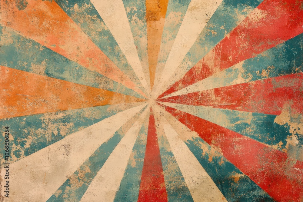 Poster retro colorful sunburst design on grunge textured background