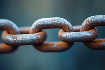Fototapeta premium Rusty chain links showing corrosion and decay on blurred background
