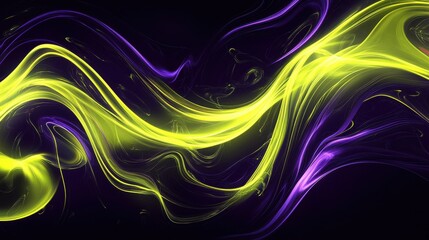 Obraz premium Abstract vibrant swirls of yellow and purple against a dark background, creating a sense of dynamic movement.