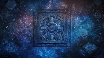 Naklejka premium A mystical blue mandala design floating in a galaxy of stars, evoking a sense of cosmic wonder and serenity.