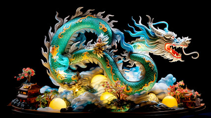 Obraz premium Colorful Dragon Sculpture on a Dark Background