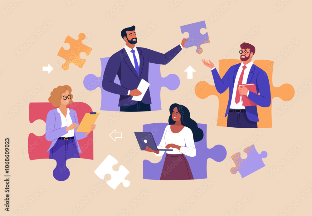 Poster business teamwork concept. vector illustration in flat style of a group of diverse people in busines