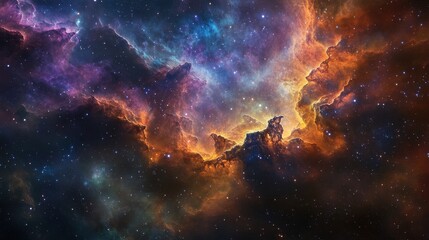 Obraz premium A stunning view of a vibrant nebula showcasing vivid colors and swirling gases in the vastness of space.