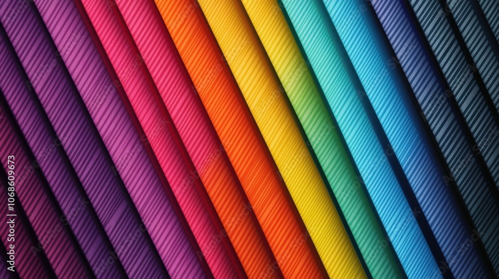 Poster vibrant array of colored paper sheets arranged in a gradient pattern, showcasing rich hues and textu