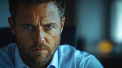 Obraz premium intimidating colleague exuding dominance in the office, with a tense atmosphere highlighting workplace bullying, capturing the emotional strain of power dynamics in professional settings
