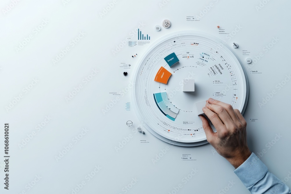 Poster a conceptual representation of data interaction, highlighting a hand manipulating a circular chart, 