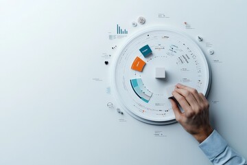 A conceptual representation of data interaction, highlighting a hand manipulating a circular chart, representing modern analytics and digital innovation.