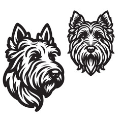 Scottish Terrier dog head logo clean vector illustration, mascot logo, cartoon logo, gaming logo, minimal logo, with text, png vector
