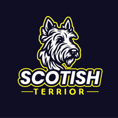 Scottish Terrier dog head logo clean vector illustration, mascot logo, cartoon logo, gaming logo, minimal logo, with text, png vector