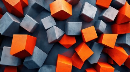 Colorful composition of orange and gray cubes with a modern abstract design.