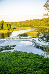 Fototapeta premium Venta Rapid waterfall Ventas rumba in Kuldiga, the widest waterfall in Europe, designated a natural monument of Latvia