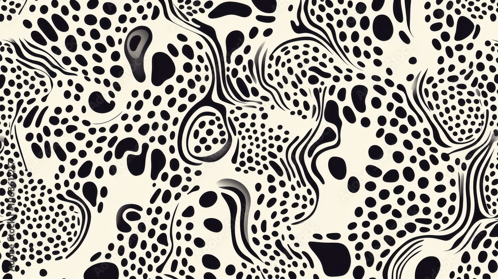 Poster abstract black and white pattern with organic shapes creating a fluid design.
