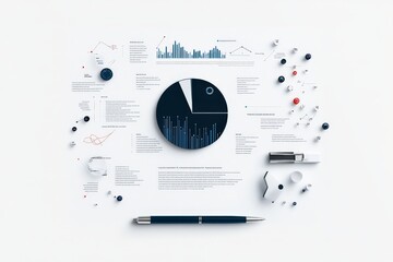 An elegant infographic showcasing a pie chart with surrounding visual elements and text, illustrating comprehensive data analysis and complex information presentation.