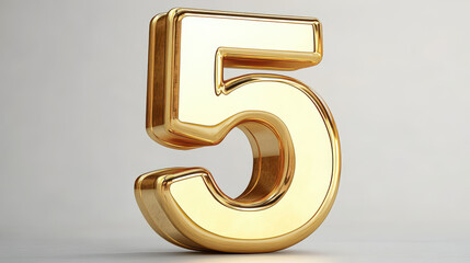 Golden 3D Number 5 Isolated on White Background for Graphic Design and Celebrations