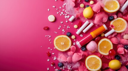 Beautifully arranged flatlay of various cosmetic and skincare products including lipstick lipgloss eyeshadow palettes makeup brushes and containers