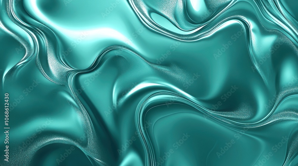 Poster a mesmerizing abstract pattern featuring smooth teal waves and soft metallic sheen.