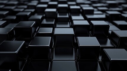 Obraz premium A mesmerizing array of glossy black cubes creating an intriguing pattern and depth in a dark setting.
