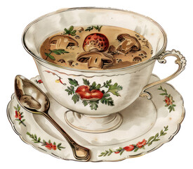 PNG Vintage mushroom soup illustration