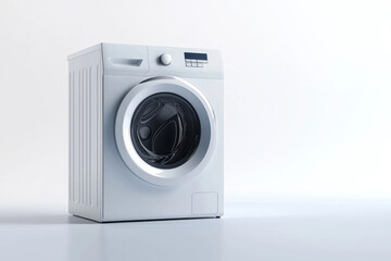 Modern front-loading washing machine with a sleek design against a transparent background for versatile use in home and appliance visuals