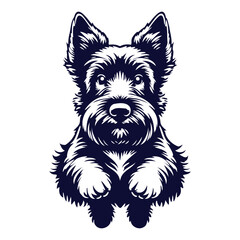 Scottish Terrier dog Jumping pose, on transparent background. Clean mascot vector silhouette, illustration of Scottish Terrior dog 