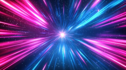 Obraz premium A vibrant burst of pink and blue light traveling through a cosmic space, creating a dynamic visual effect.