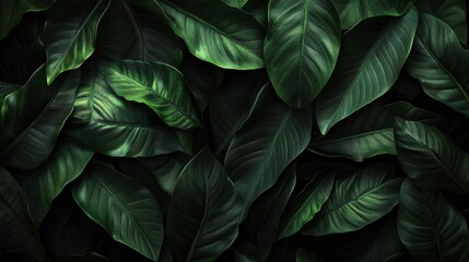 Fototapeta premium A vibrant collection of lush green leaves creating a rich, textured background with varying shades of green.