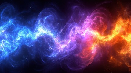 Intricate abstract background with vibrant blue orange and purple hues forming fluid shapes and gradients that suggest depth