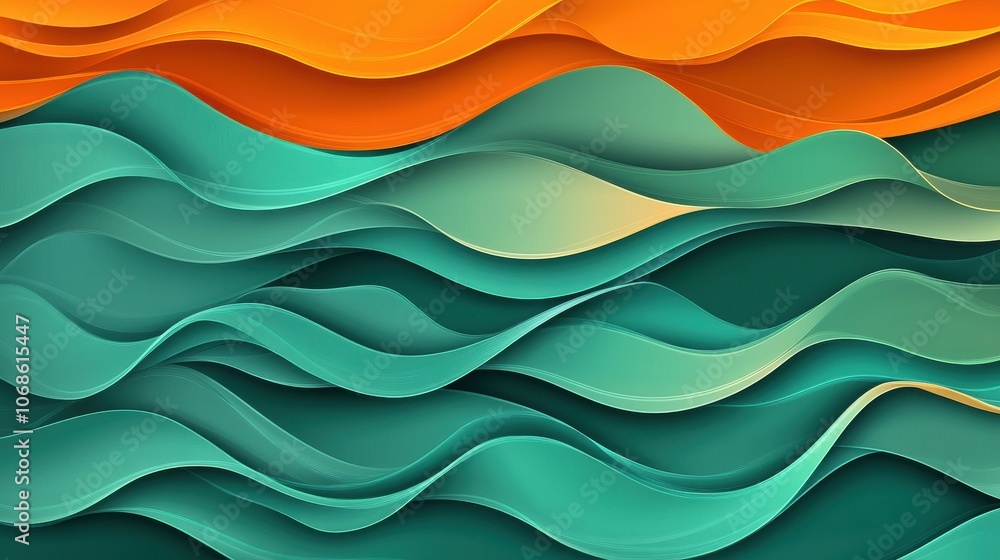 Poster vibrant waves in teal and orange create a dynamic and flowing abstract design.