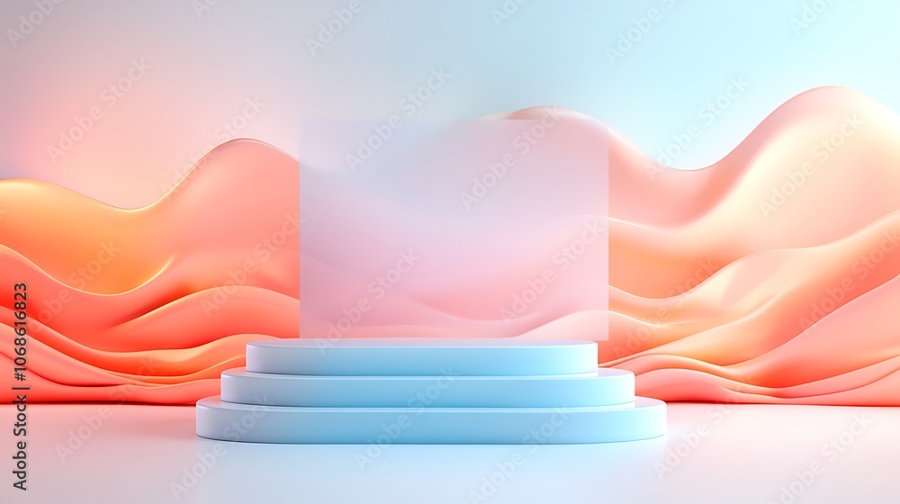 Poster create a stunning visual experience with a modern stage and soft color waves in your presentation