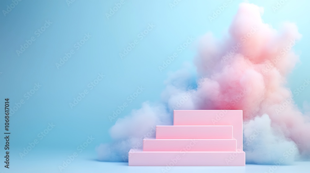 Poster create stunning visuals by combining colorful clouds with elegant stairs for your projects