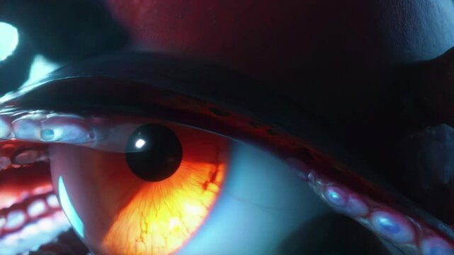 Wild octopus swimming out in underwater abstract multiple eyes on octopus Dark background, 4K Motion Graphics High-Quality Abstract eyes Animation Video