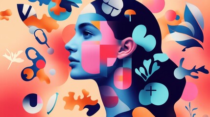 Fototapeta premium Vibrant Geometric Composition with Abstract Shapes and Dynamic Patterns A Captivating Digital Exploring Surreal Psychedelic and Mind Bending Visual Expression