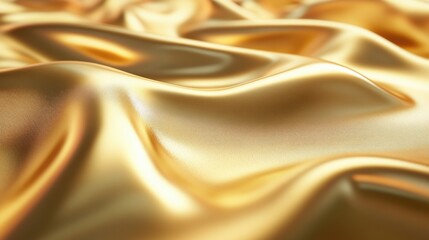 A close-up of luxurious golden silk fabric, showcasing its smooth waves and rich texture.