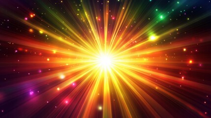 Fototapeta premium A vibrant burst of light radiates in multiple colors, creating a dazzling and energetic atmosphere.