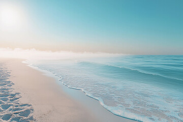 Waves gently lapping at the serene shore with a glowing sunset