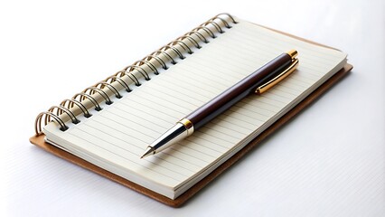 notebook and pen isolated on white background