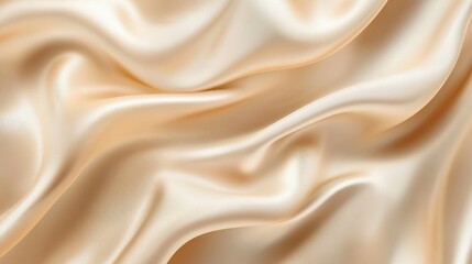 Fototapeta premium Luxurious light beige satin fabric with elegant draping and soft folds, creating a sense of depth and sophistication.