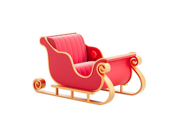 Fototapeta premium Red and gold sleigh with intricate design on a white background. Concept of Christmas decoration. 3D Rendering