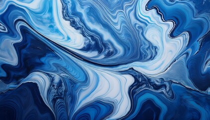 Fototapeta premium 複雑で動きのあるブルーのマーブル模様、ダークブルーとライトブルーの美しい融合 