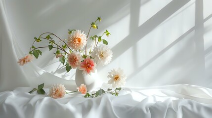 Dahlia Flowers in Sunlight with Shadows