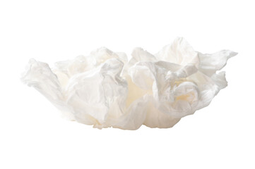 Side view of screwed or crumpled white tissue paper ball isolated with clipping path in png file format