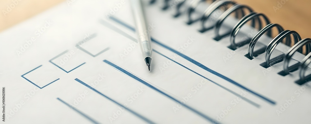 Poster a close-up of a notebook with a pen and checklist.