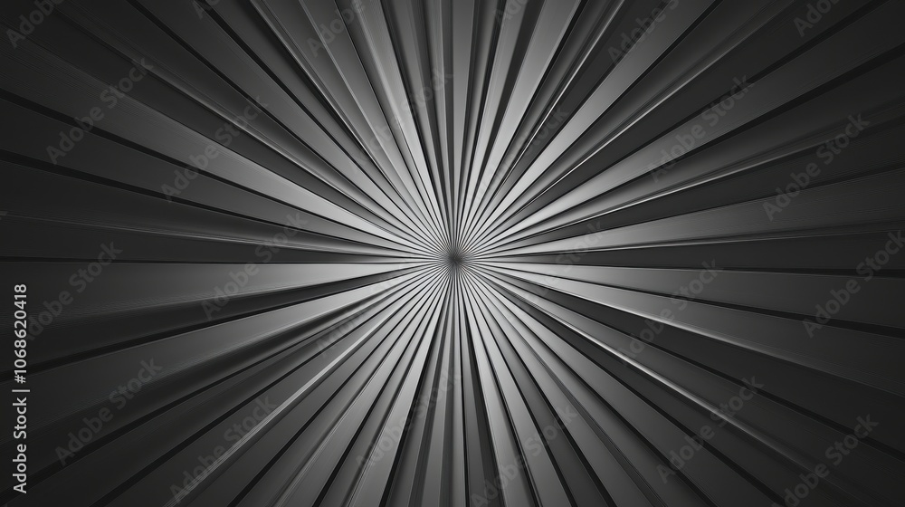 Poster an abstract representation of dynamic, metallic rays converging towards the center, creating a sense